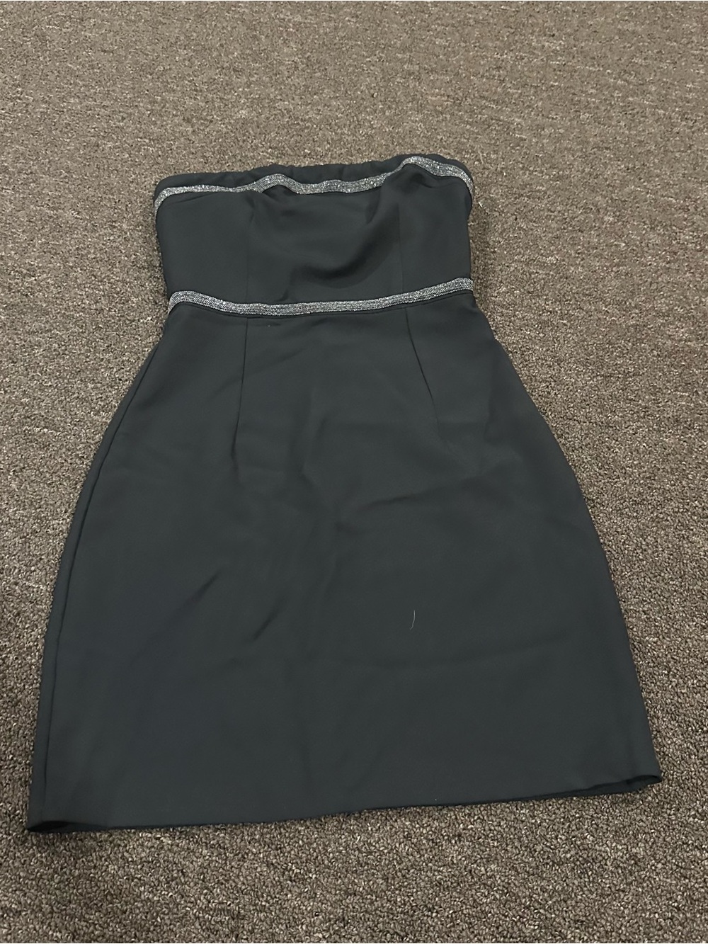 Strapless Black Cocktail Dress with Silver Trim